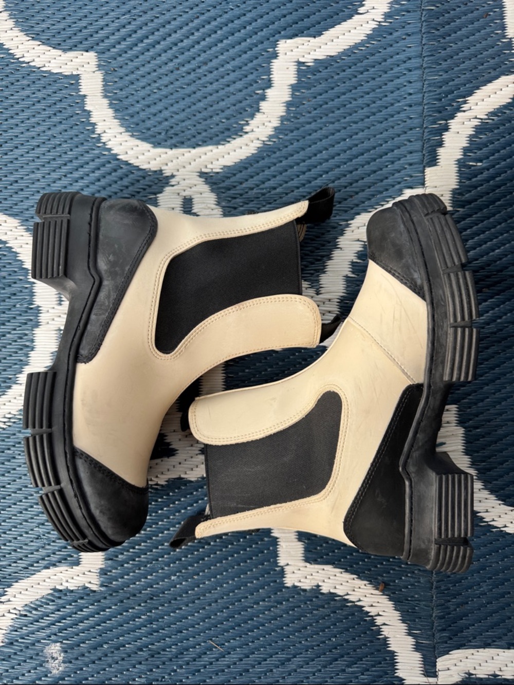 Ganni Recycled Rubber Chelsea Lug Sole Boots in White